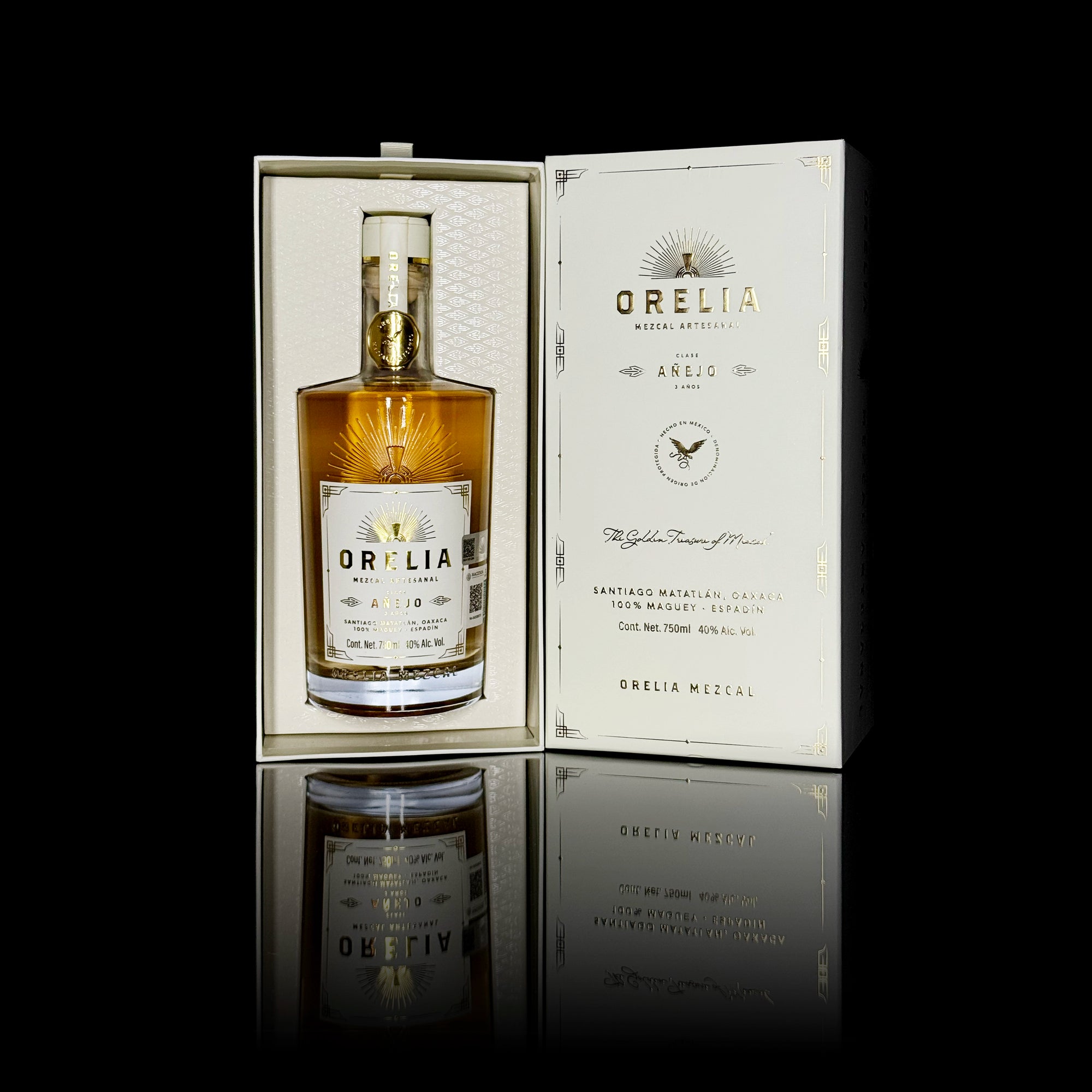 Orelia Mezcal Artesanal Anejo 3 Year 750 ml bottle with matching box