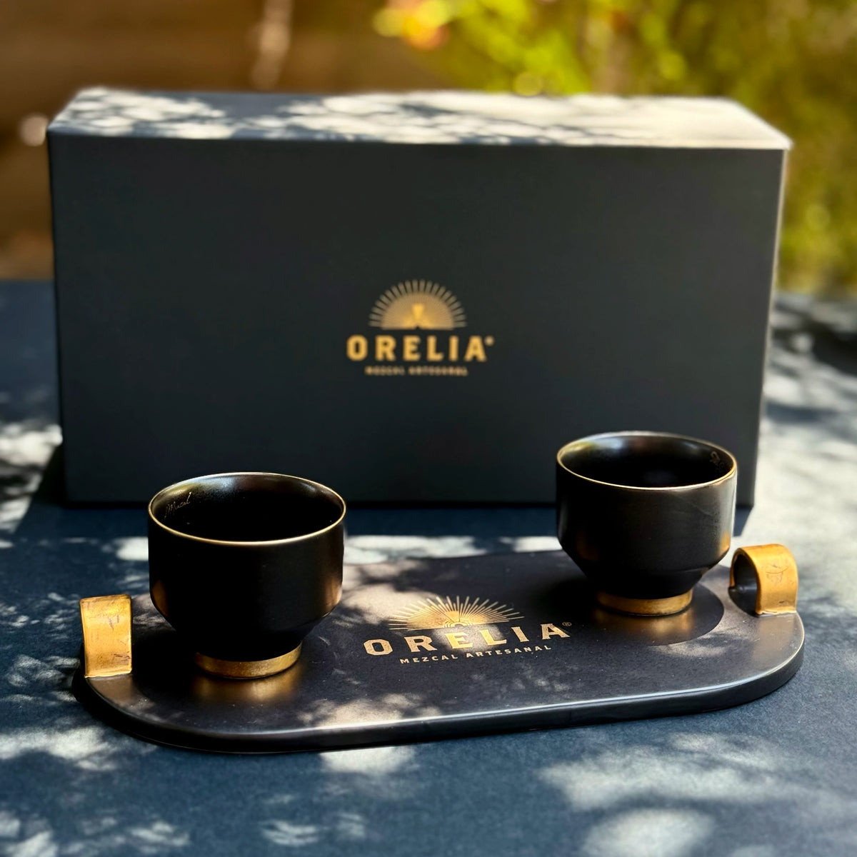 Orelia Mezcal Artesanal Ceremony Set with Jicaras and Tray