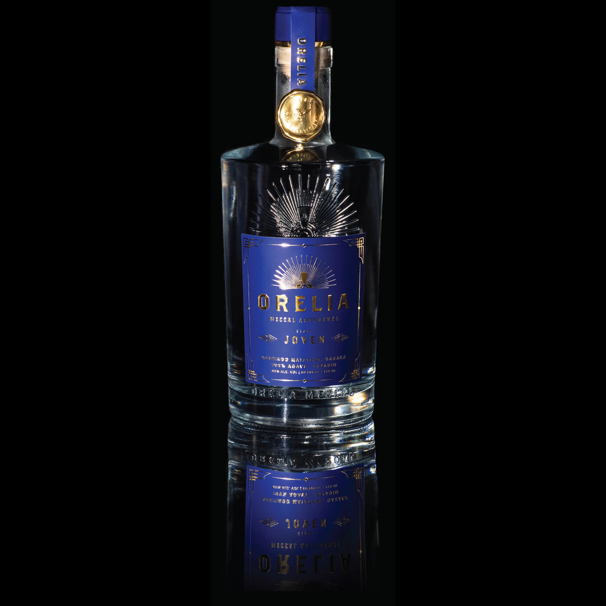 Orelia Mezcal Artesanal Joven 750 ml bottle with matching box